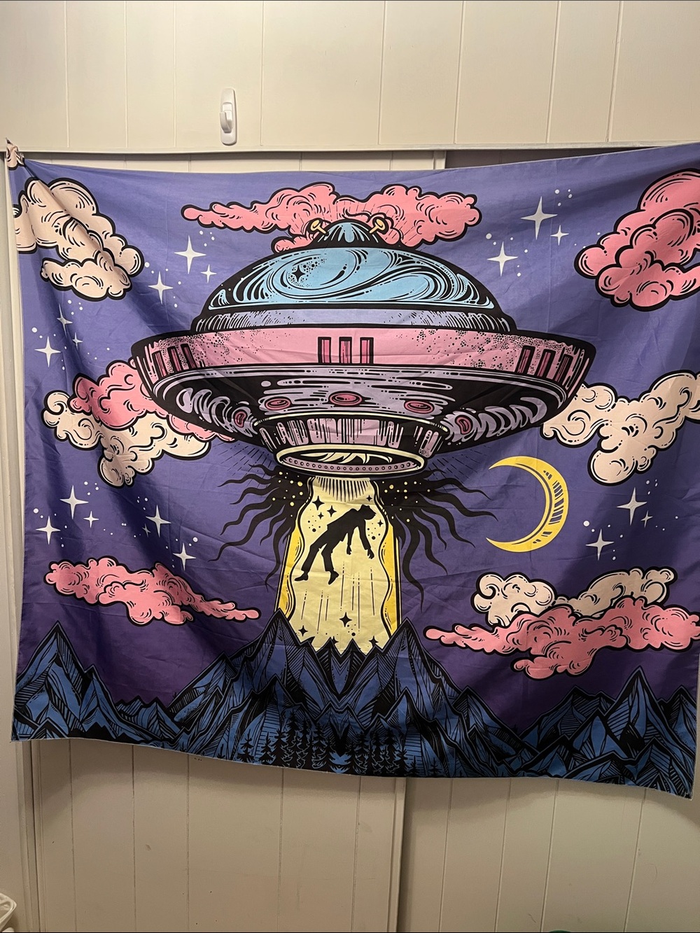 UFO Abduction Wall Tapestry in Purple and Pink